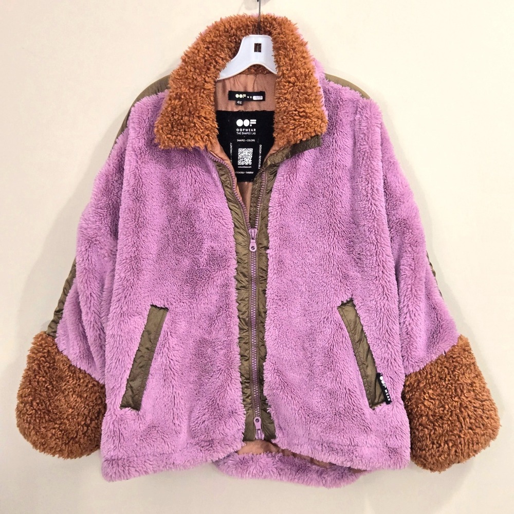 Oof wear Deep Pile Fleece Jacket Women 46/10 Oversized Coat Sherpa OFJA9054 Pink